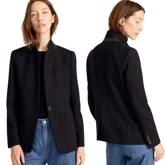 J Crew Regent Blazer Jacket Wool Blend Pop Collar Single Button Black Womens 2 - Picture 4 of 11